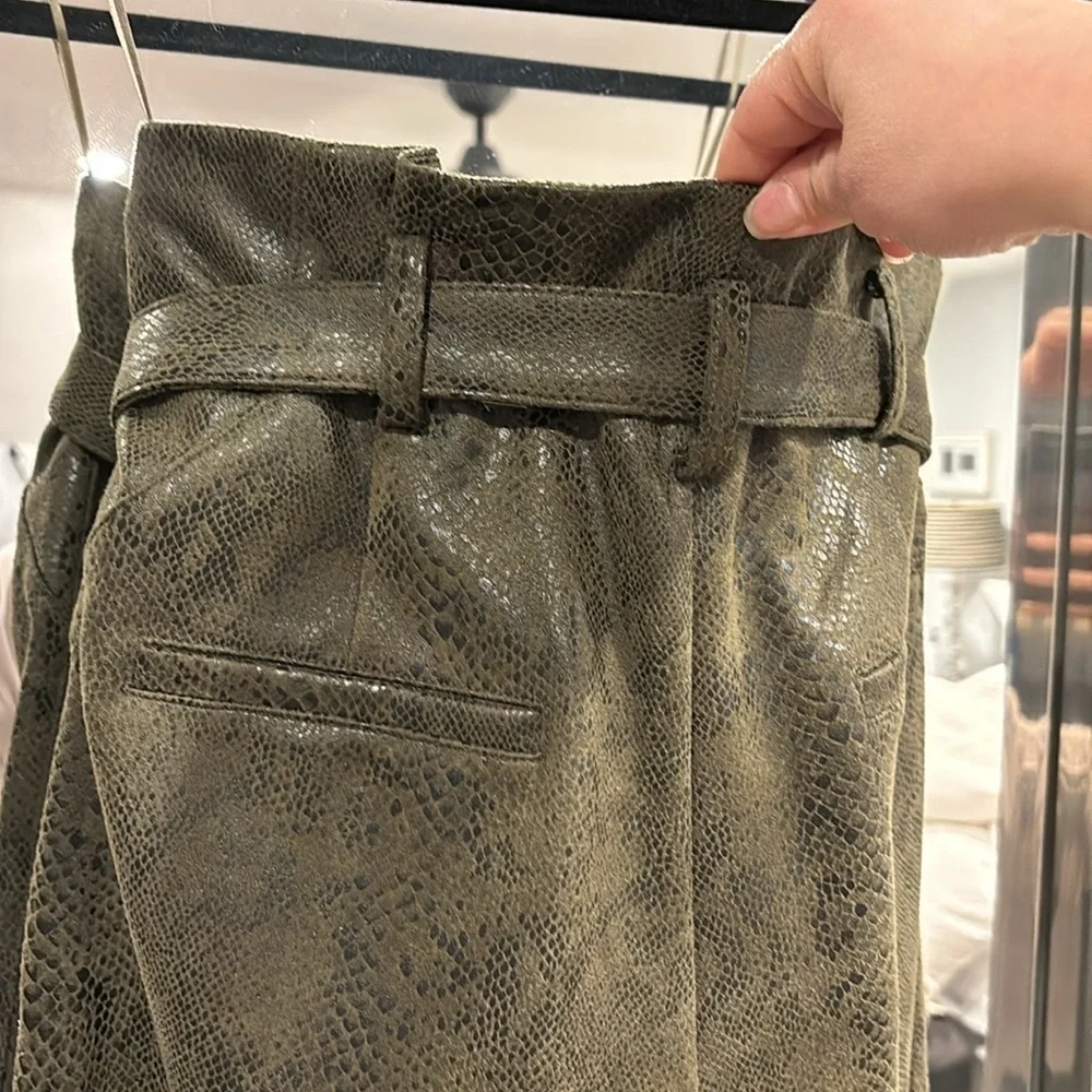 Lucy Paris belted high waisted snake print pattern in green